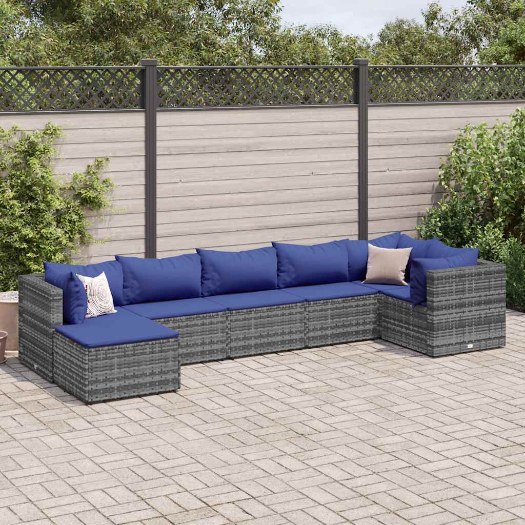 vidaXL 6-delige Loungeset met kussens poly rattan zwart