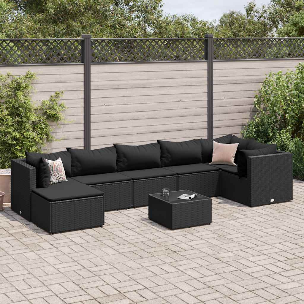 vidaXL 6-delige Loungeset met kussens poly rattan zwart