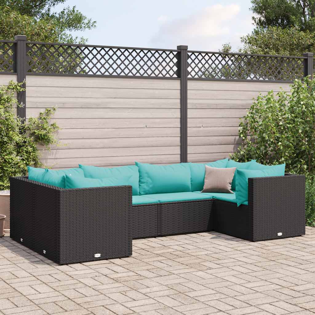 vidaXL 6-Piece Lounge Set with Cushions Poly Rattan Black
