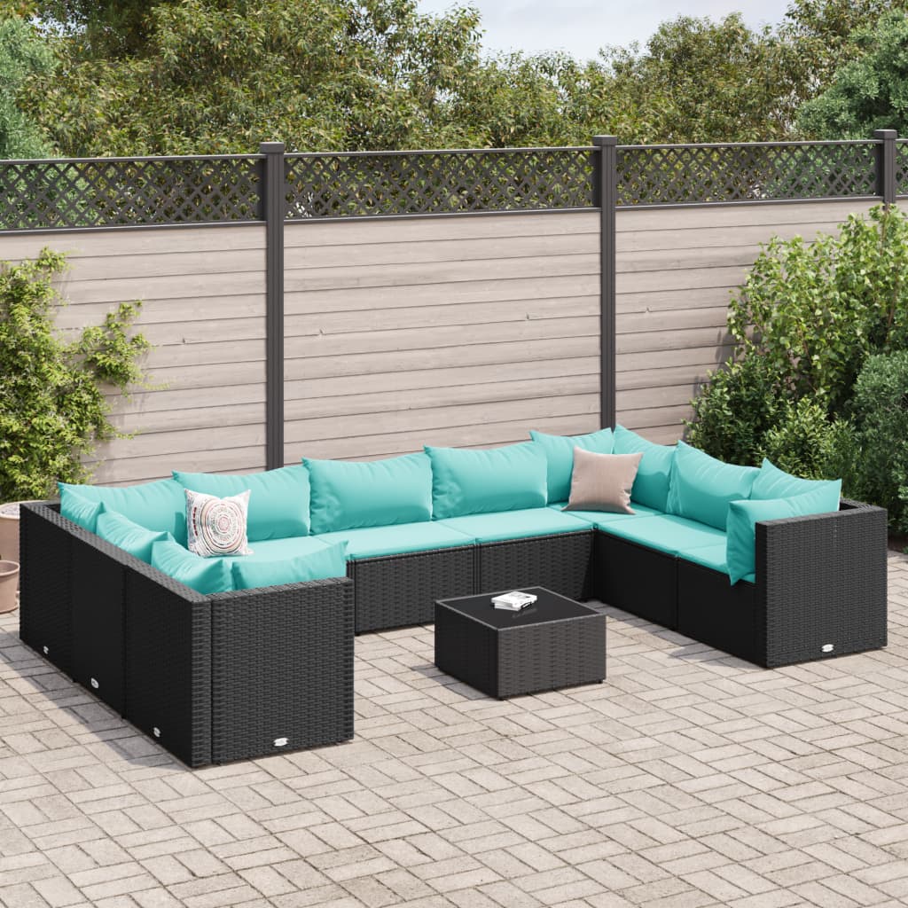 vidaXL 6-Piece Lounge Set with Cushions Poly Rattan Black