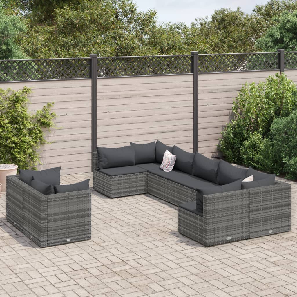 vidaXL 9-delige Loungeset met kussens poly rattan zwart