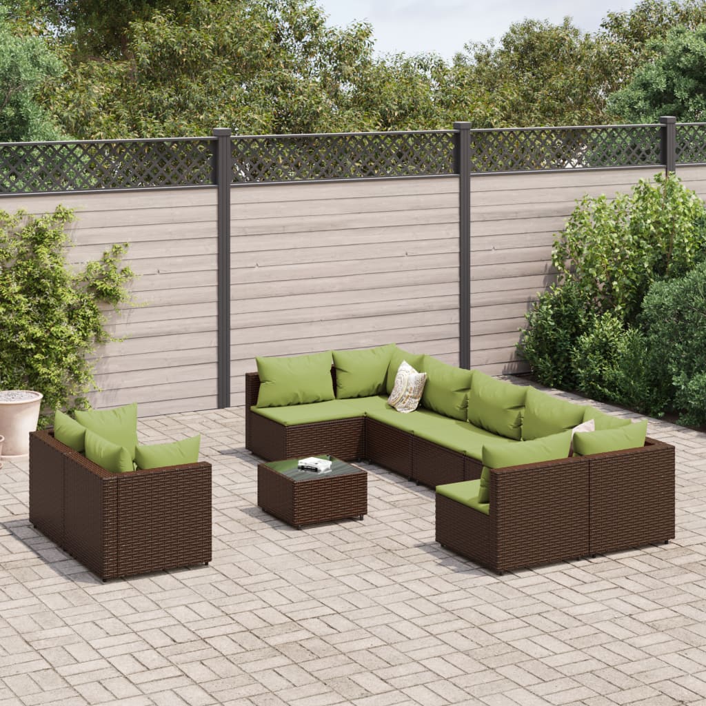 vidaXL 9-delige Loungeset met kussens poly rattan zwart