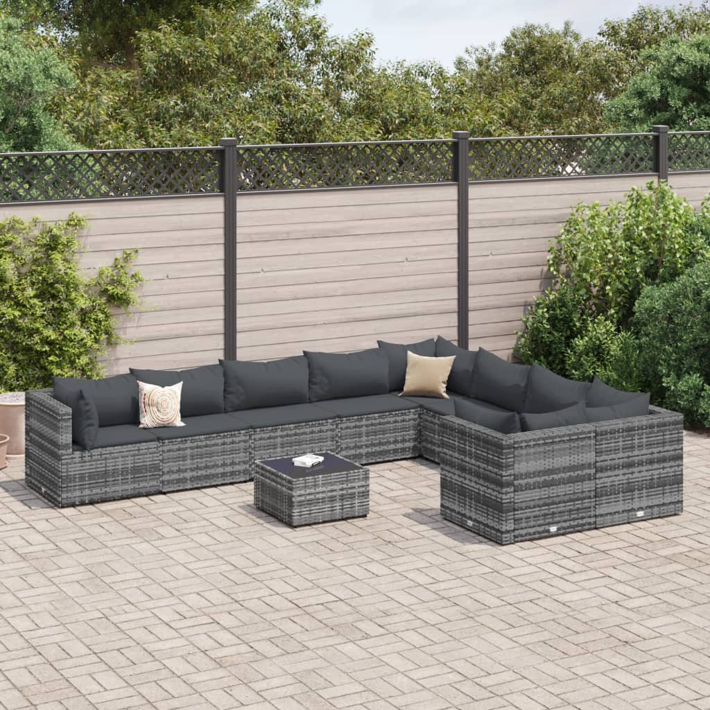 vidaXL 9-delige Loungeset met kussens poly rattan zwart
