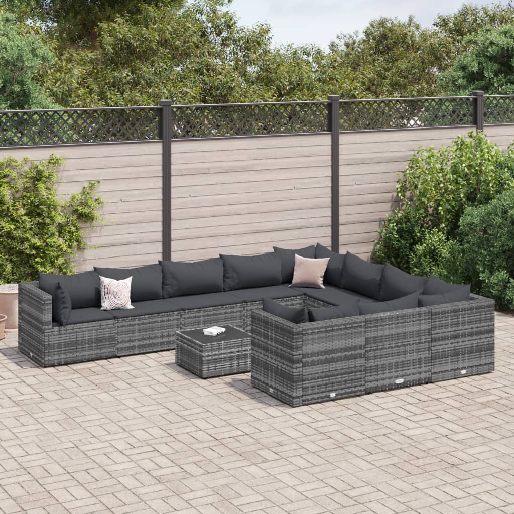 vidaXL 9-delige Loungeset met kussens poly rattan zwart