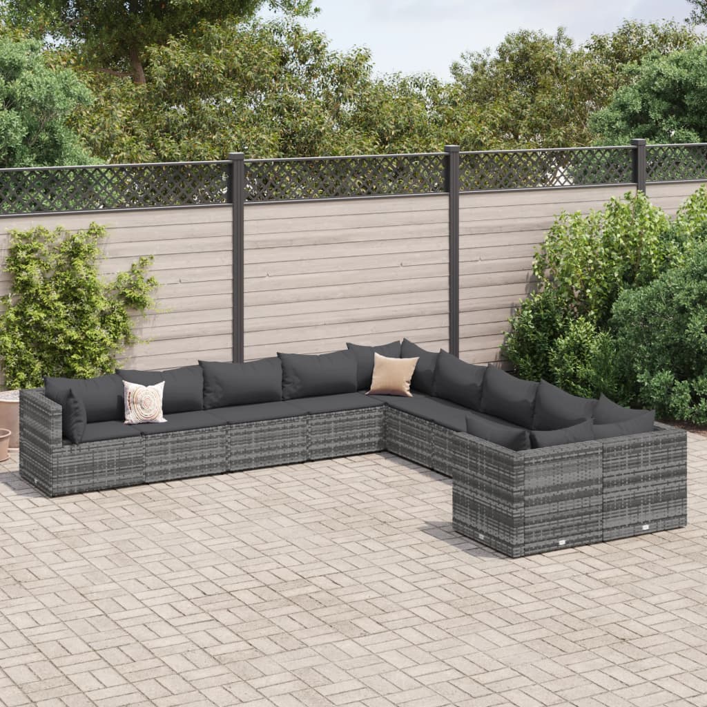 vidaXL 10-delige Loungeset met kussens poly rattan zwart
