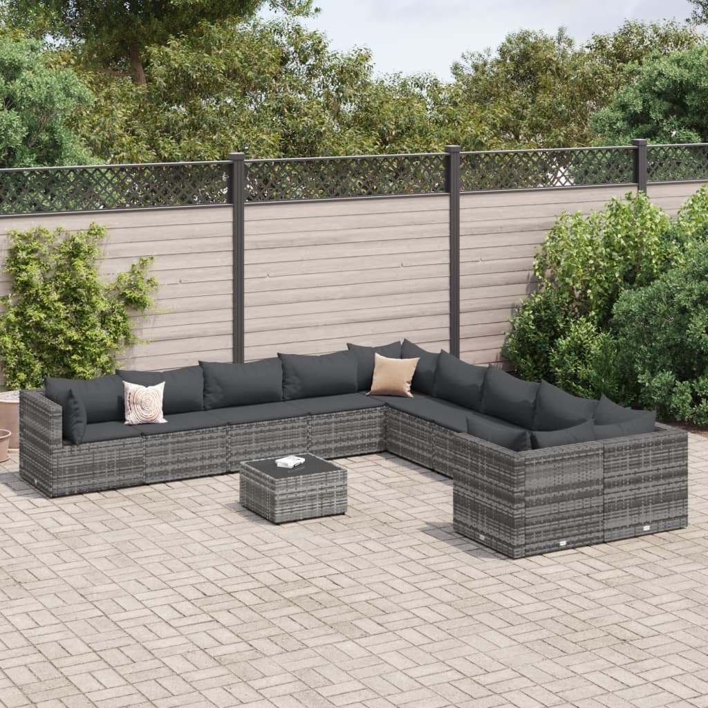 vidaXL 10-delige Loungeset met kussens poly rattan zwart