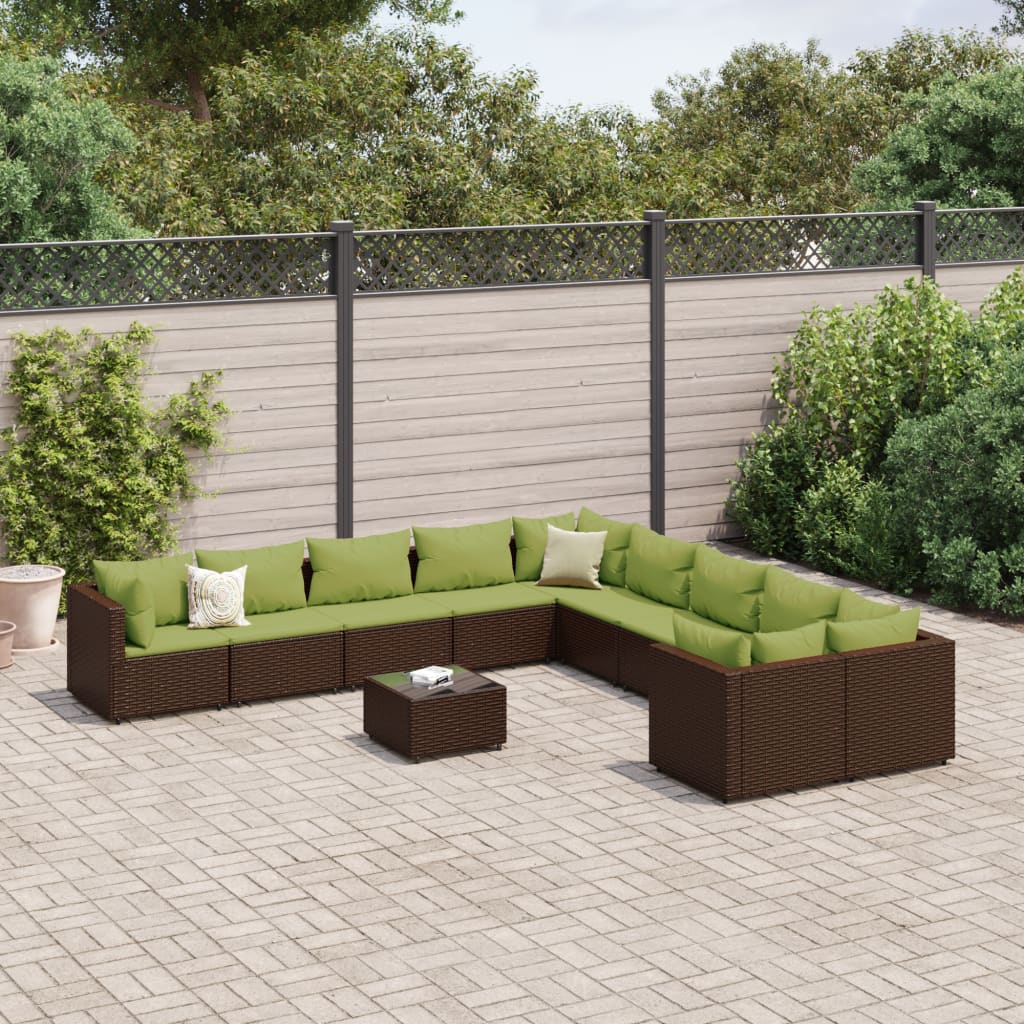 vidaXL 10-delige Loungeset met kussens poly rattan zwart