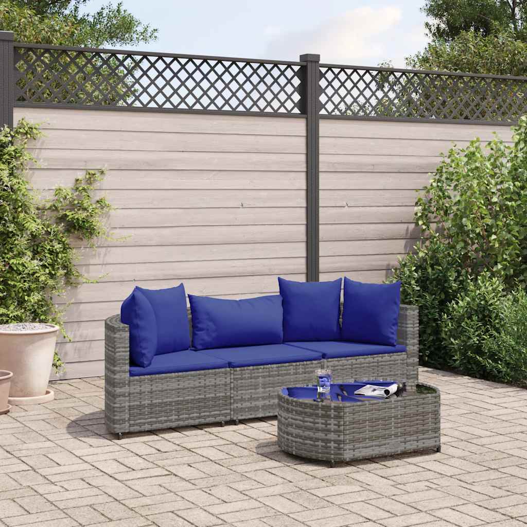 vidaXL 4-Piece Lounge Set with Cushions Poly Rattan Black