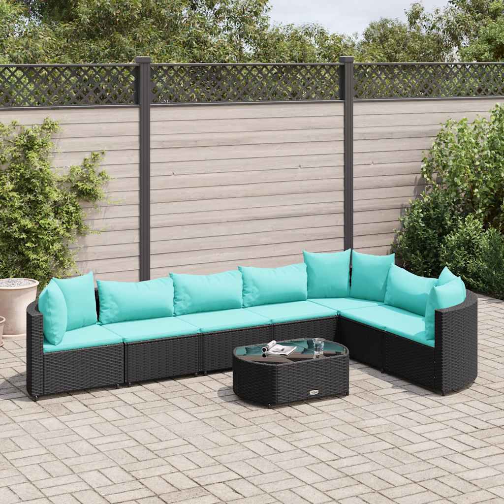 vidaXL 7-delige Loungeset met kussens poly rattan zwart