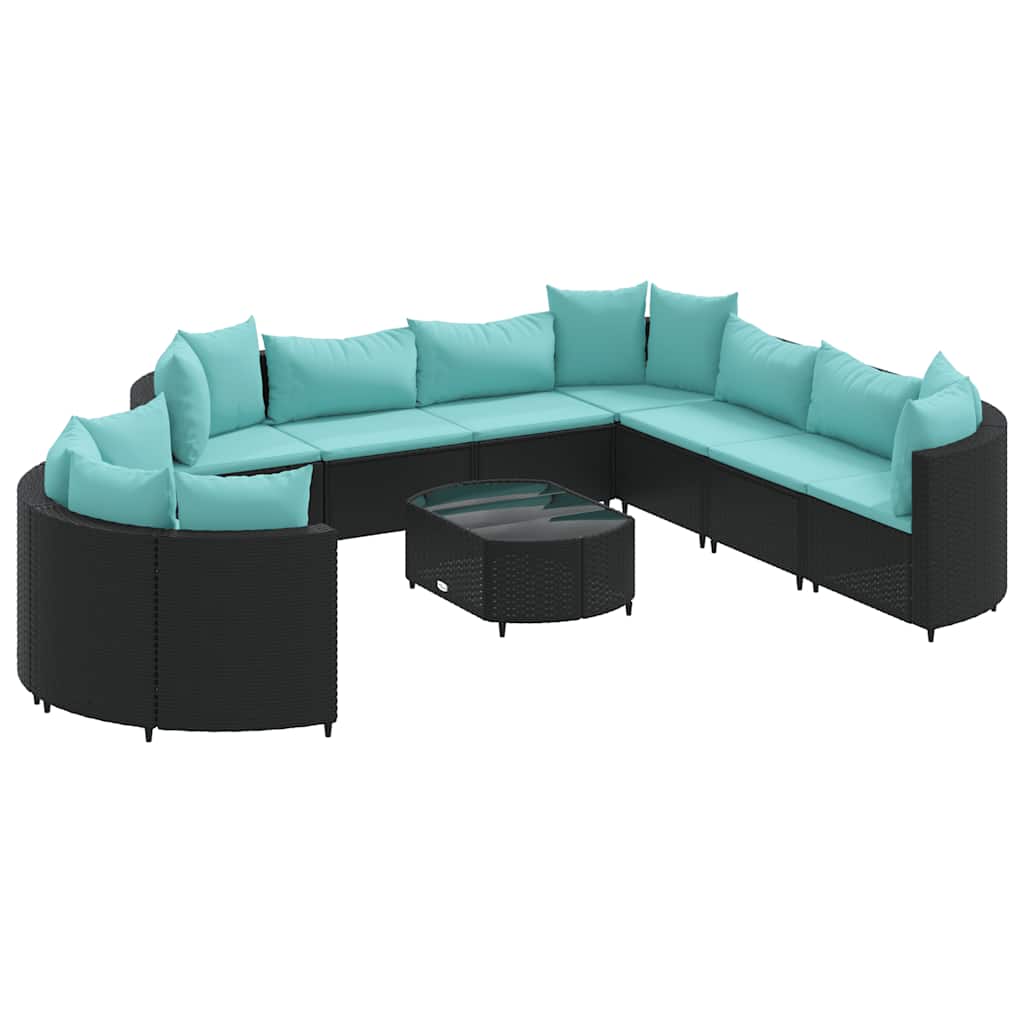 vidaXL 10-piece Lounge Set with Cushions Poly Rattan Black