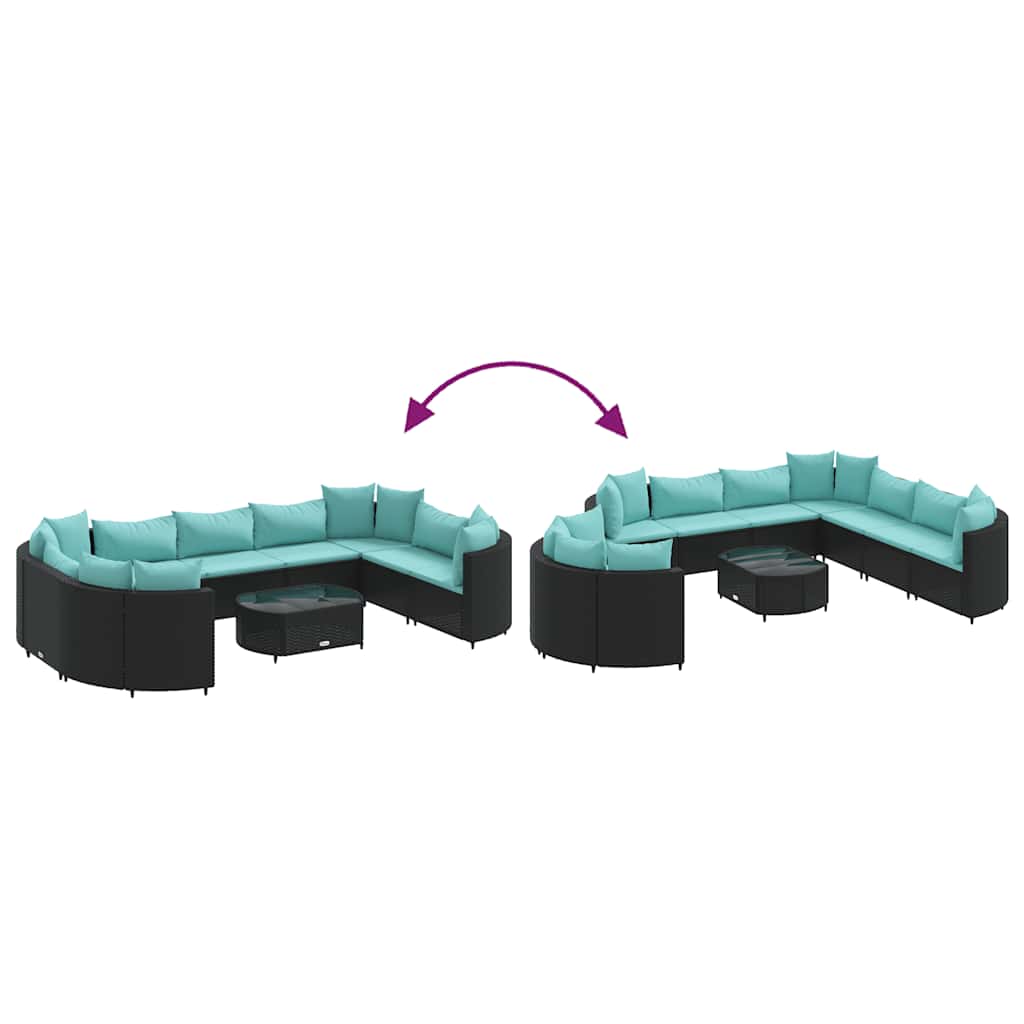 vidaXL 10-piece Lounge Set with Cushions Poly Rattan Black