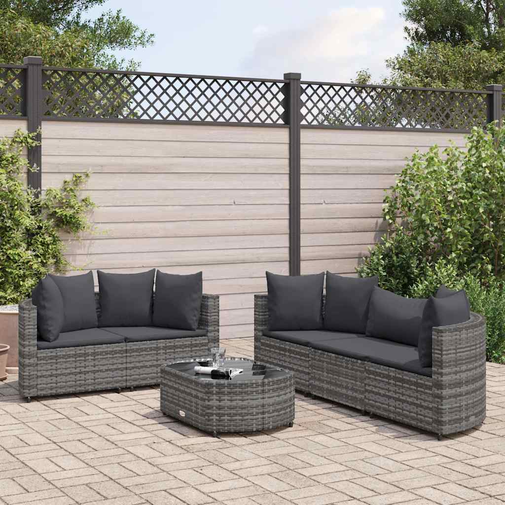 vidaXL 6-Piece Lounge Set with Cushions Poly Rattan Black