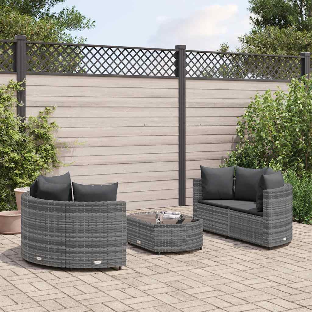 vidaXL 5-delige Loungeset met kussens poly rattan zwart