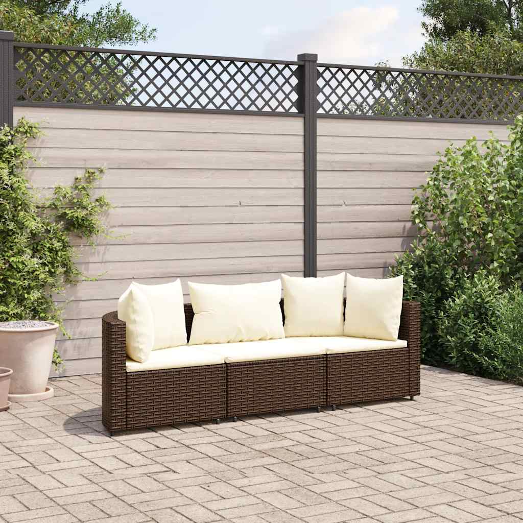 vidaXL 3-delige Loungeset met kussens poly rattan zwart