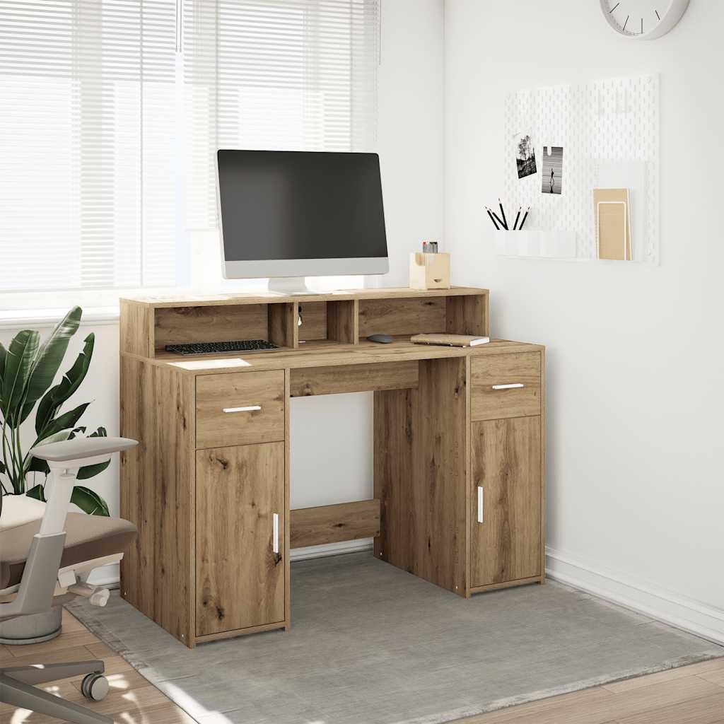 vidaXL Bureau met LED-verlichting 120x55x91 cm bewerkt hout wit