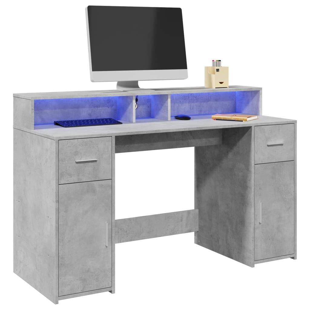 vidaXL Bureau met LED-verlichting 120x55x91 cm bewerkt hout wit