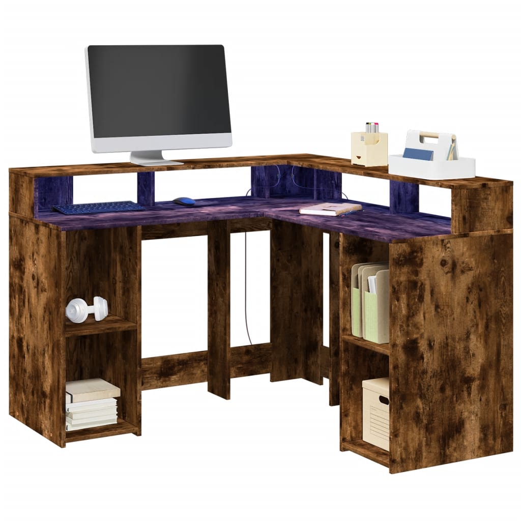vidaXL Bureau met LED-verlichting 130x130x91 cm bewerkt hout wit