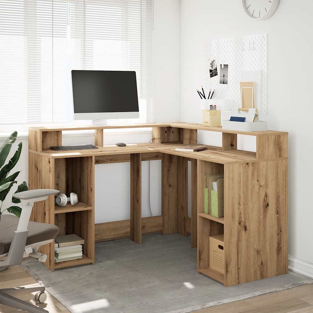 vidaXL Bureau met LED-verlichting 130x130x91 cm bewerkt hout wit