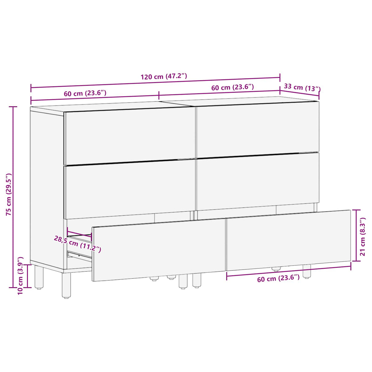 vidaXL Dressoir 2 pcs Witte Was Afwerking 60 x 33 x 75 cm