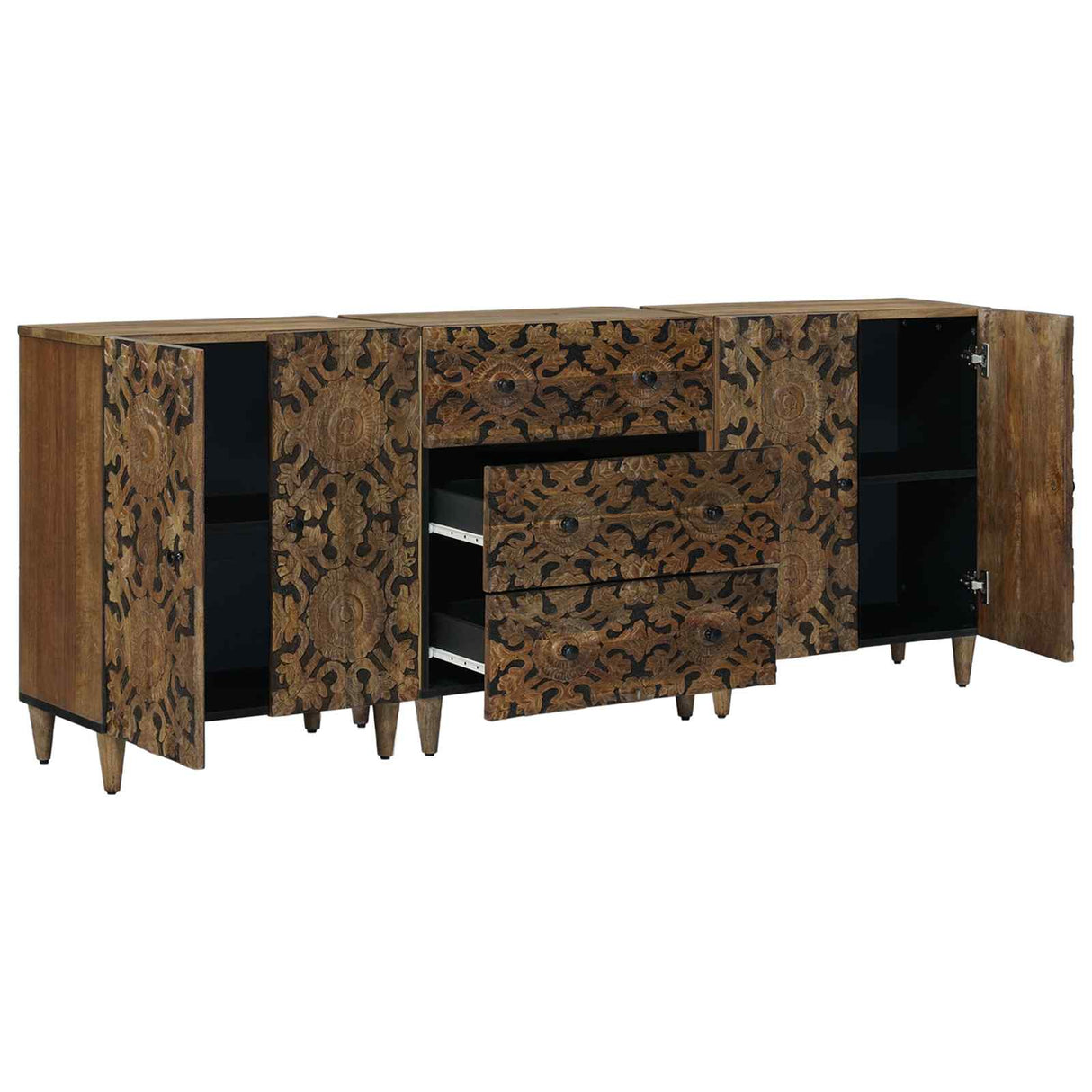 vidaXL Dressoir 3 pcs Wit 60 x 33,5 x 75 cm Massief Mango Hout