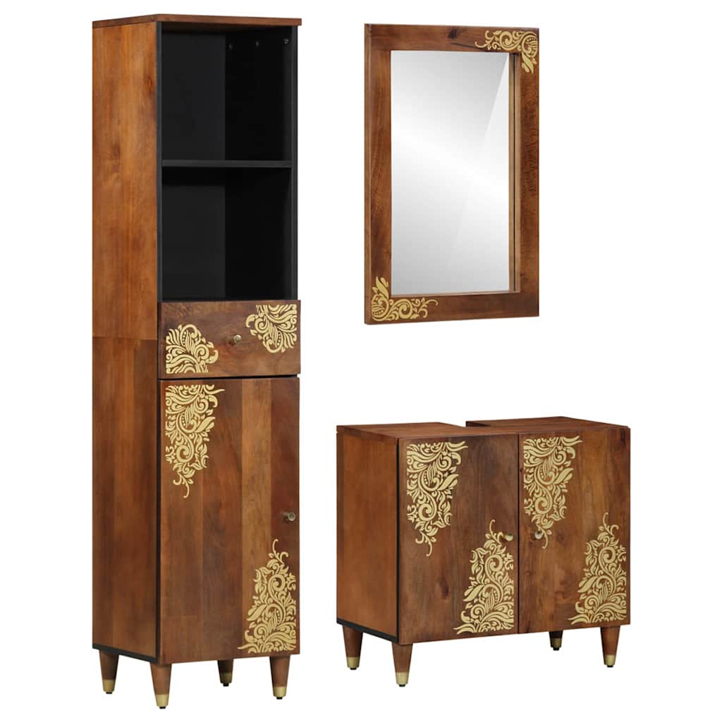 vidaXL Badkamerkast set met lade 3 pcs Honing bruin Massief Mango Hout