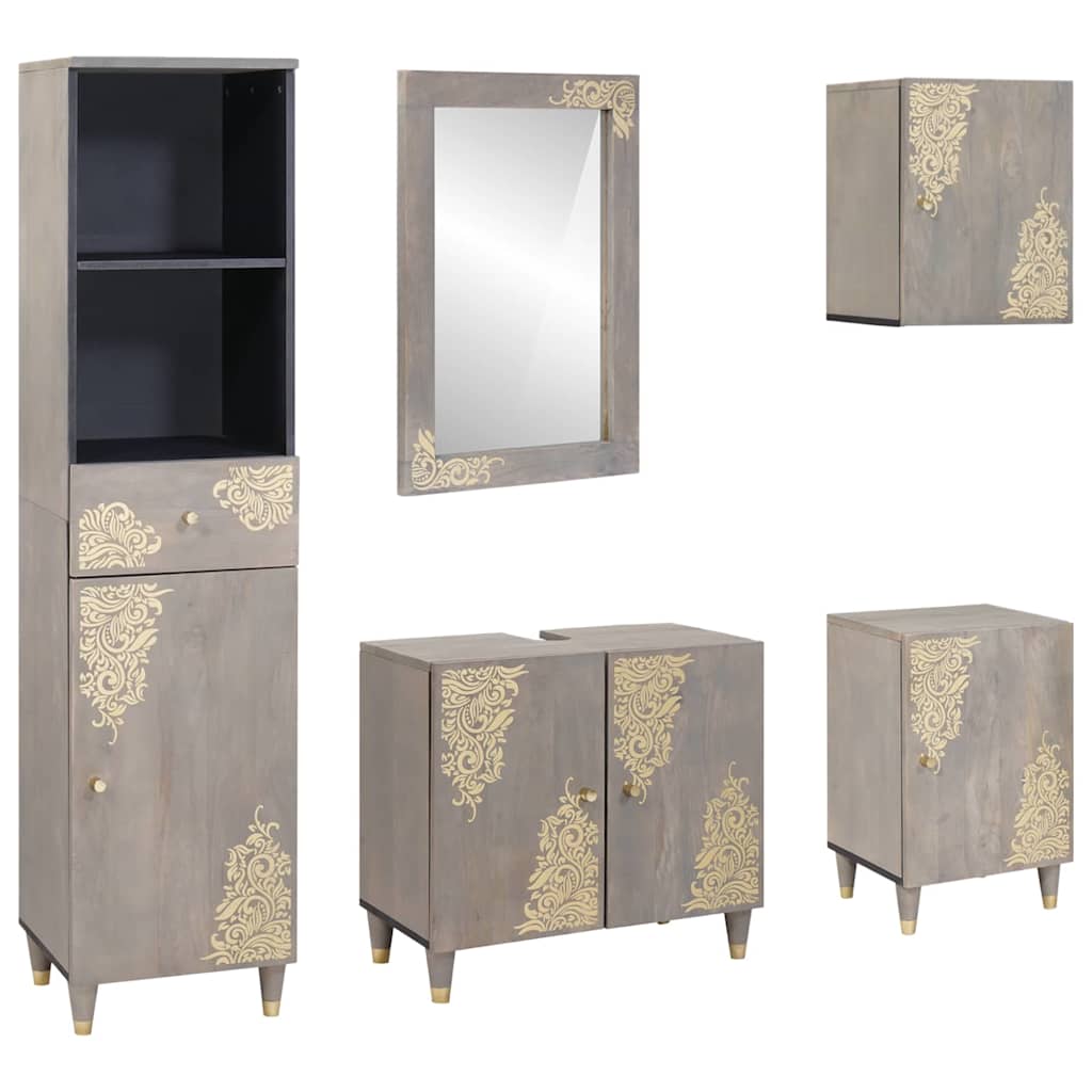 vidaXL Badkamerkast set met lade 5 pcs Grijs Massief Mango Hout