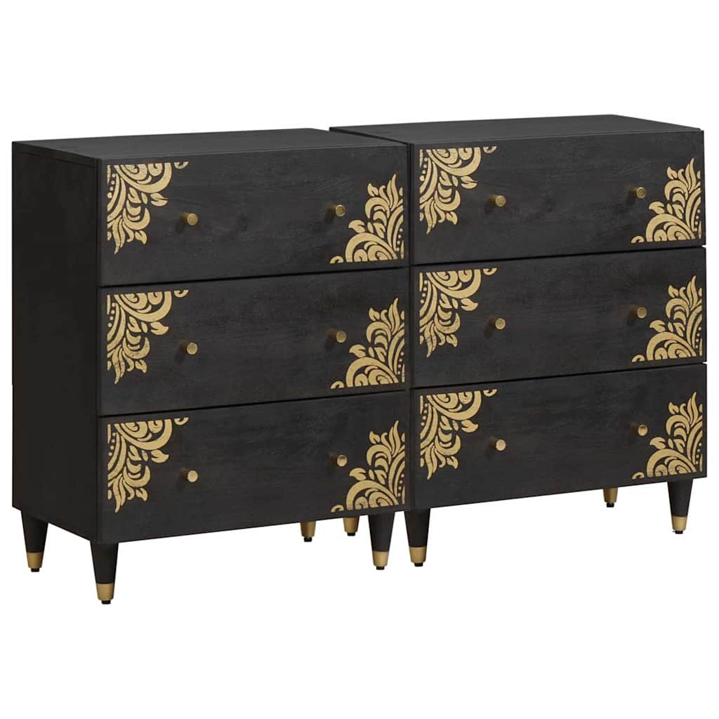vidaXL Sideboard 2 pcs Grey 60 x 33 x 75 cm Solid Mango Wood