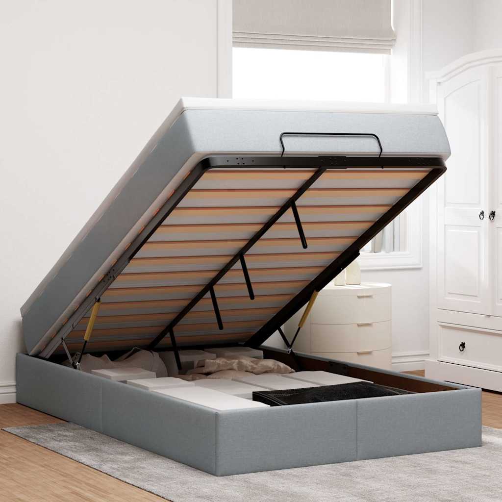 vidaXL Ottoman bed with mattress 80x200 cm fabric light grey