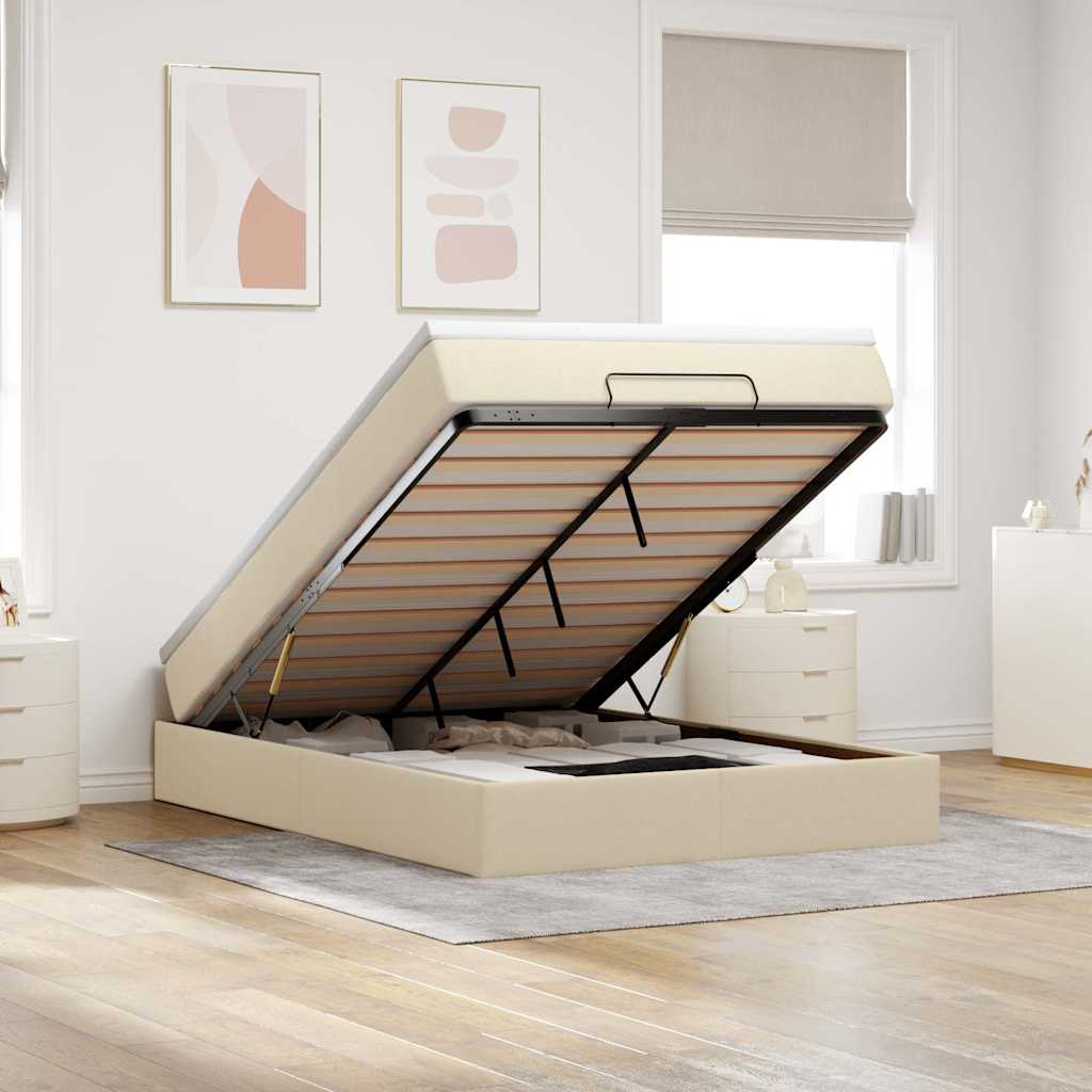 vidaXL Ottoman bed with mattress 80x200 cm fabric light grey