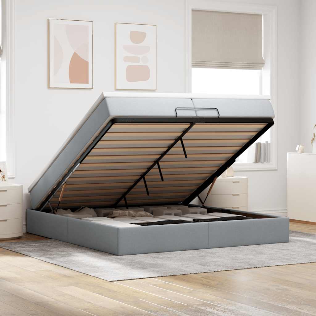 vidaXL Ottoman bed with mattress 80x200 cm fabric light grey