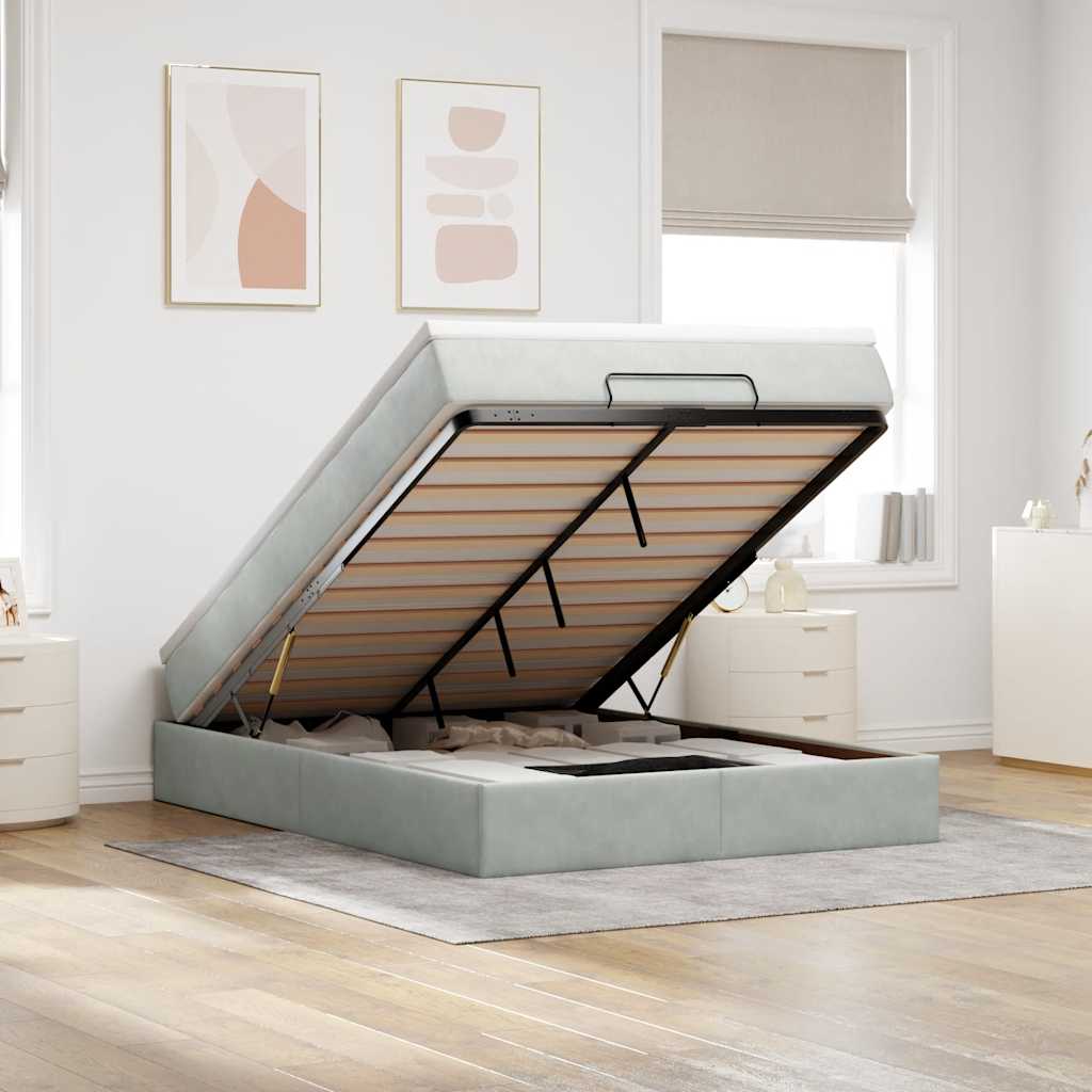 vidaXL Ottoman Bed with Mattress 80x200 cm Velvet Light Grey