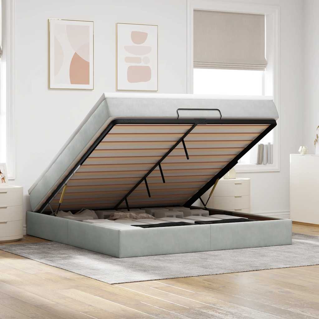 vidaXL Ottoman Bed with Mattress 80x200 cm Velvet Light Grey