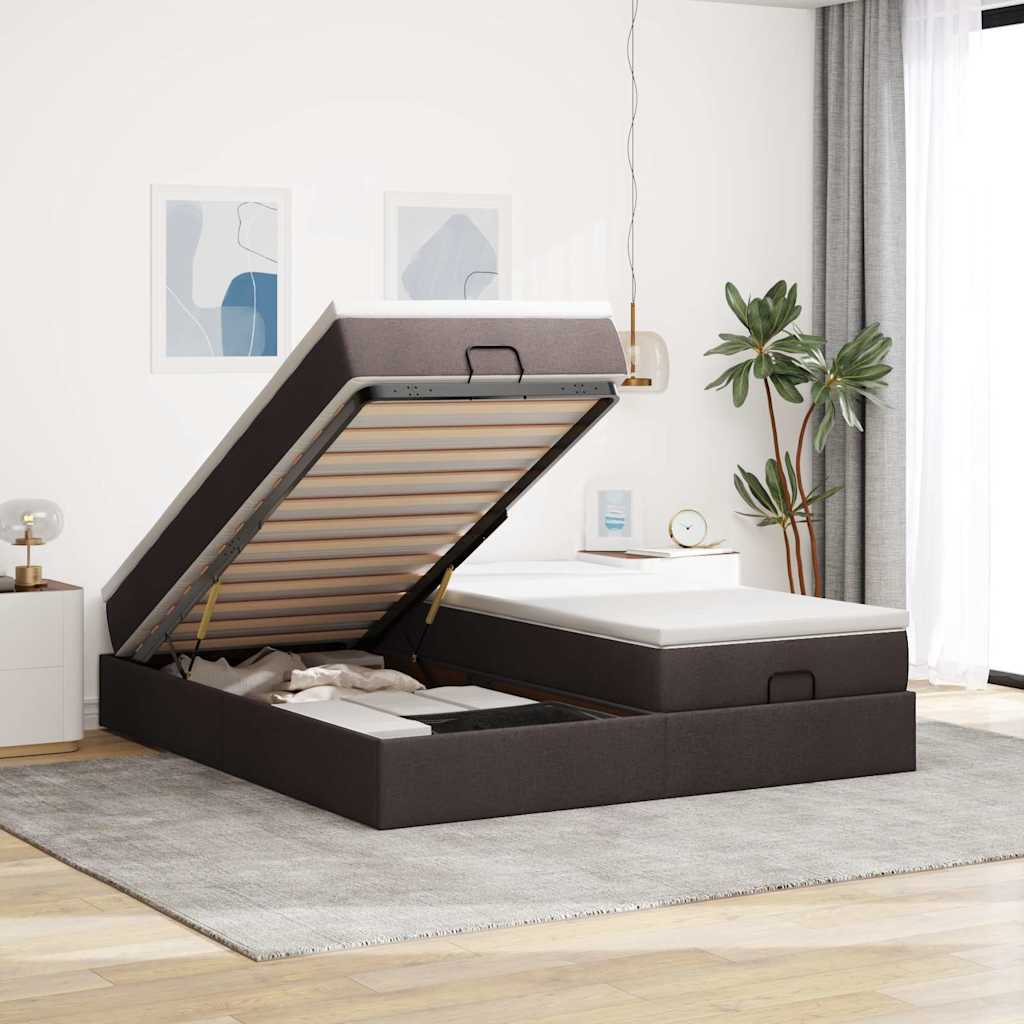 vidaXL Ottoman bed with mattresses 160x200cm fabric light grey
