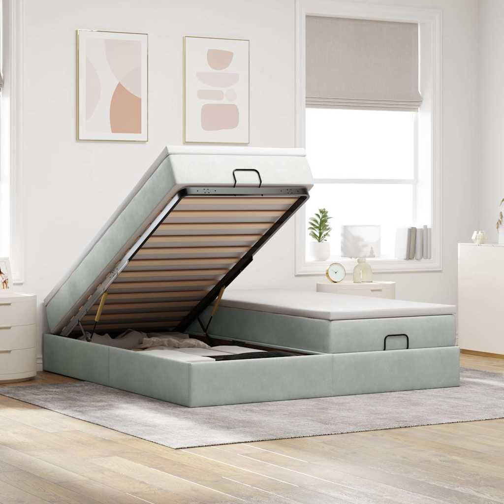 vidaXL Ottoman Bed with Mattresses 160x200cm Velvet Light Grey