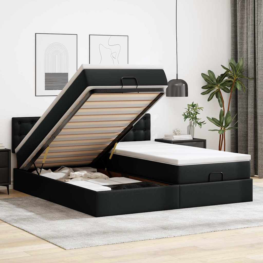 vidaXL Ottoman bed met matrassen 160x200cm kunstleer zwart