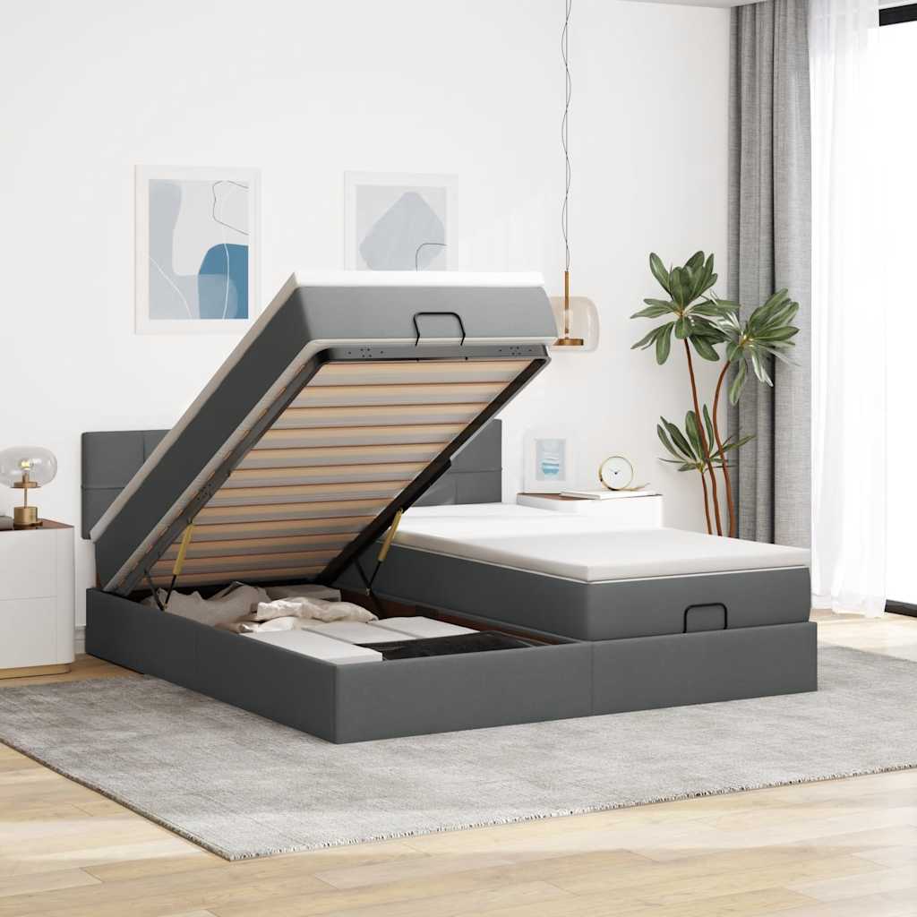 vidaXL Ottoman bed met matrassen 160x200cm stof lichtgrijs