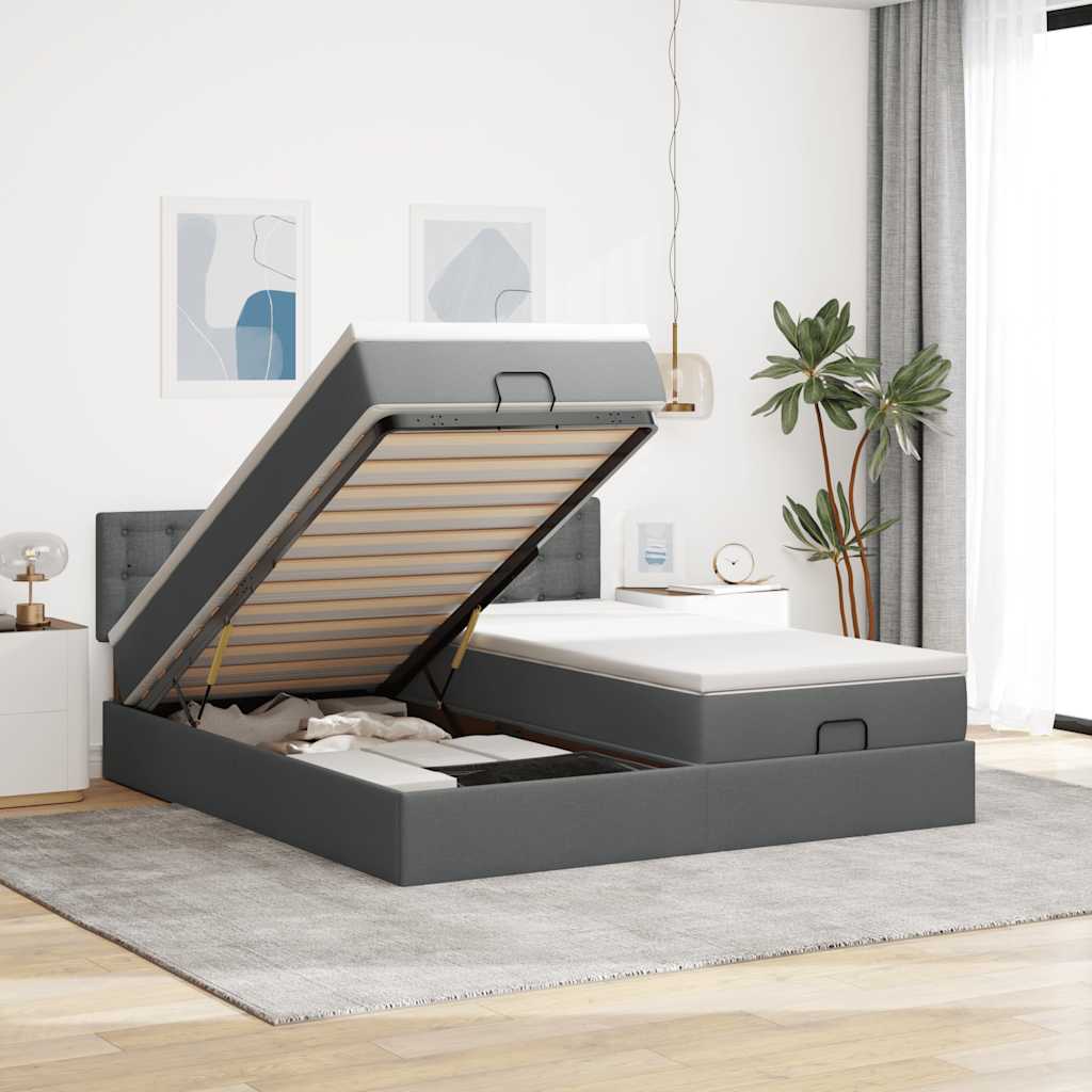 vidaXL Ottoman bed met matrassen 160x200cm stof lichtgrijs