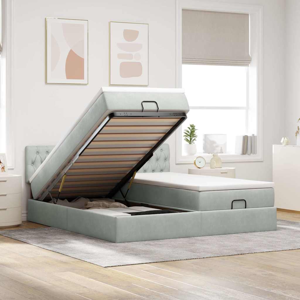 vidaXL Ottoman bed met matrassen 160x200cm fluweel lichtgrijs