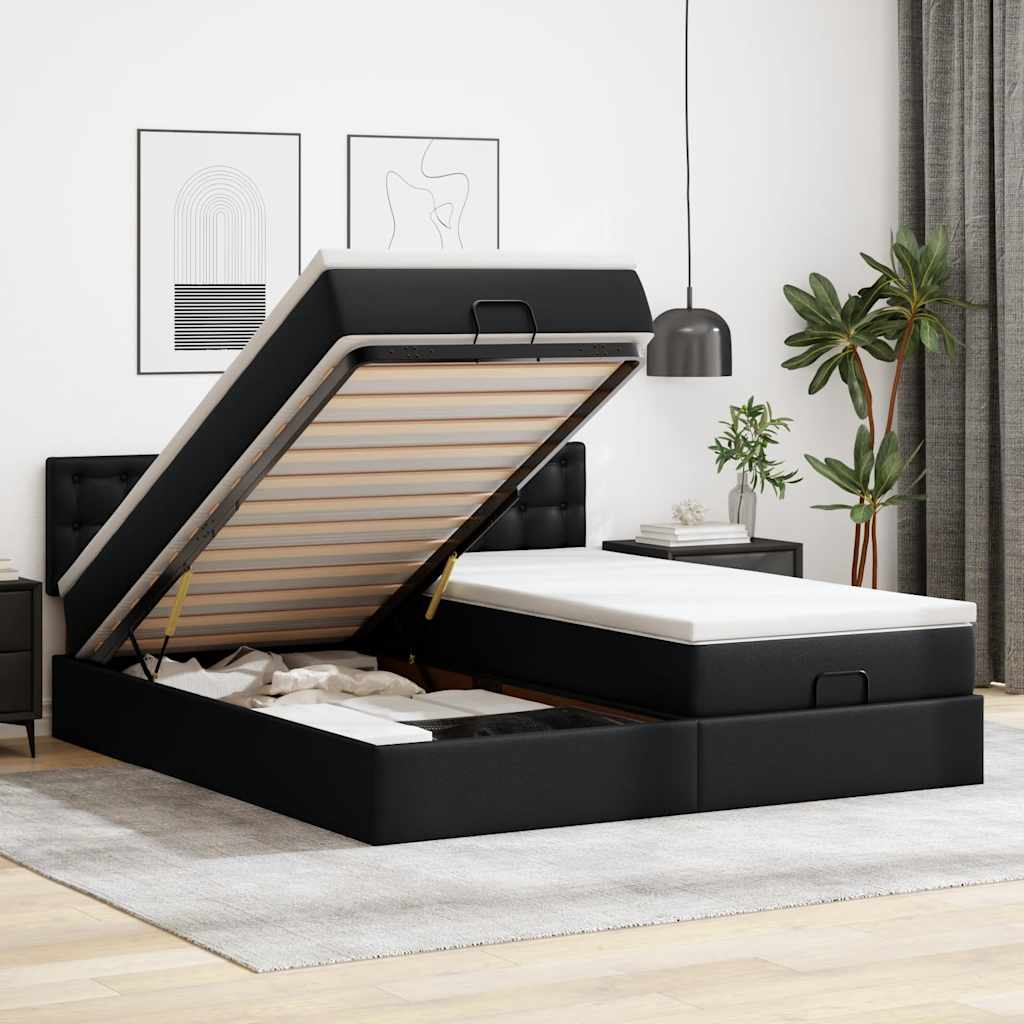 vidaXL Ottoman Bed with Mattresses and LEDs 160x200cm Faux Leather Black