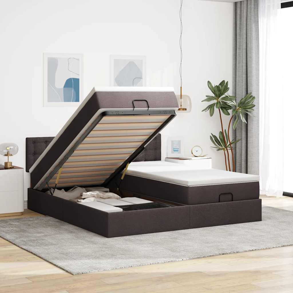 vidaXL Ottoman bed met matrassen en LED's 160x200cm stof lichtgrijs