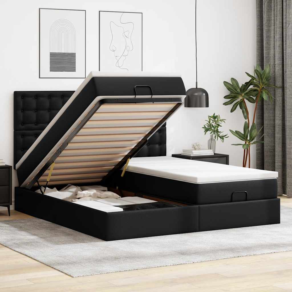 vidaXL Ottoman bed with mattresses 160x200cm artificial leather black