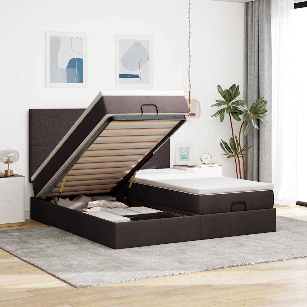 vidaXL Ottoman bed with mattresses 160x200cm fabric light grey