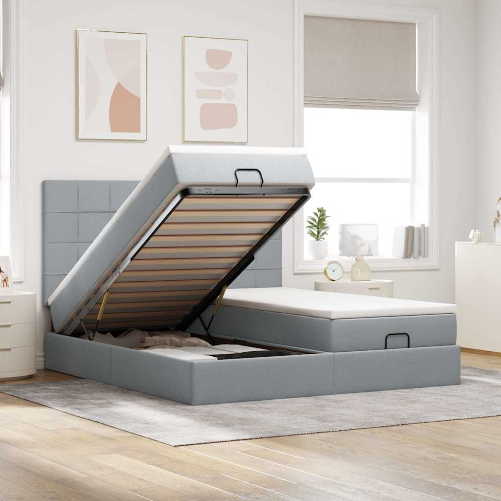 vidaXL Ottoman bed with mattresses 160x200cm fabric light grey