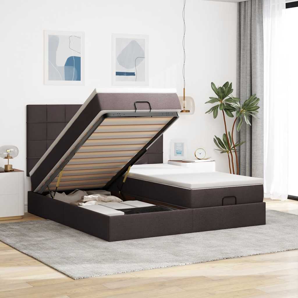 vidaXL Ottoman bed with mattresses 160x200cm fabric light grey