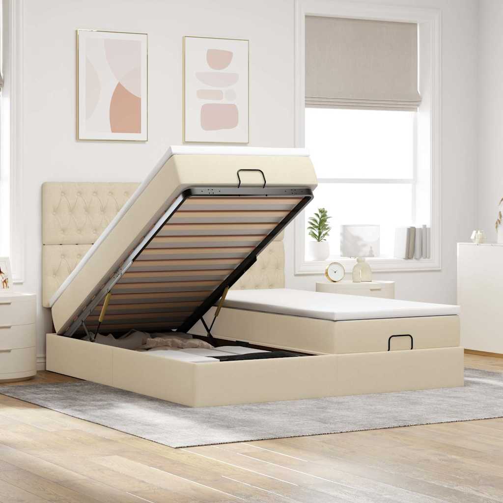 vidaXL Ottoman bed with mattresses 160x200cm fabric light grey