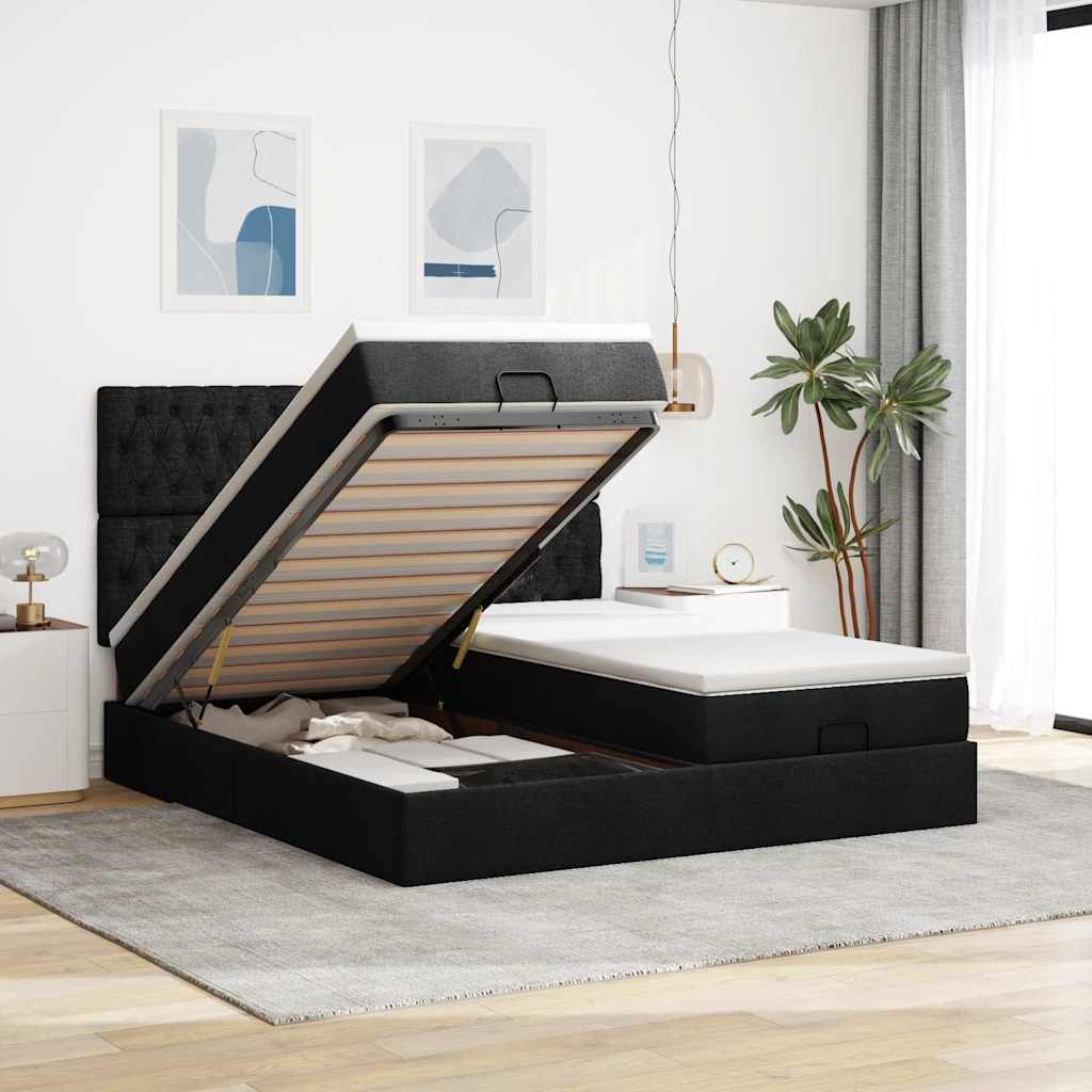 vidaXL Ottoman bed with mattresses 160x200cm fabric light grey