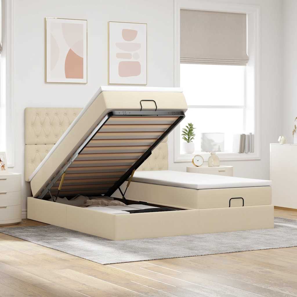 vidaXL Ottoman bed with mattresses 160x200cm fabric light grey