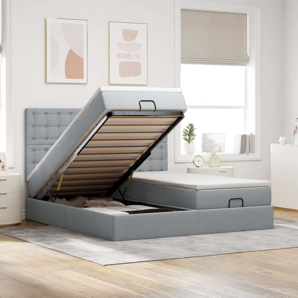 vidaXL Ottoman bed with mattresses 160x200cm fabric light grey