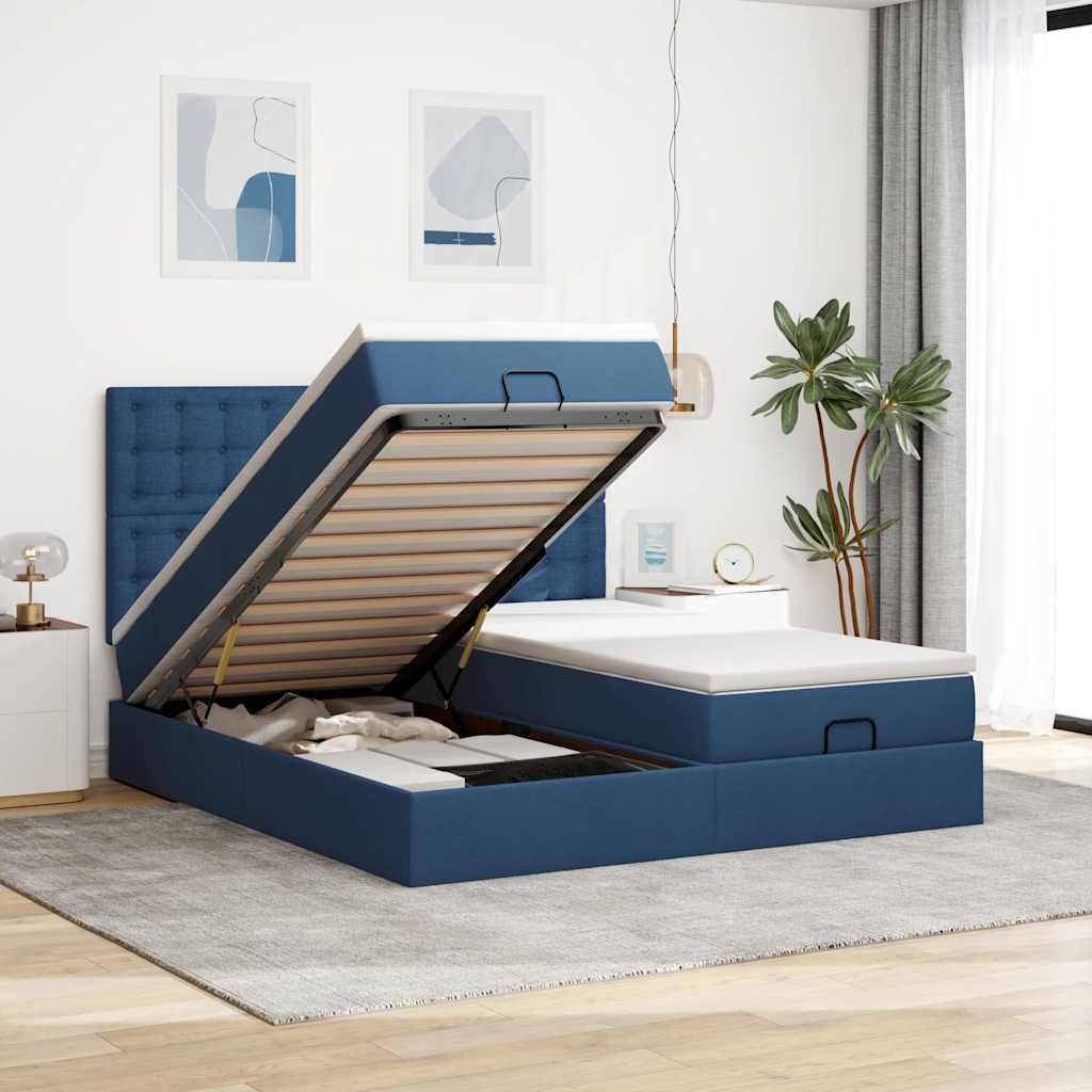 vidaXL Ottoman bed with mattresses 160x200cm fabric light grey