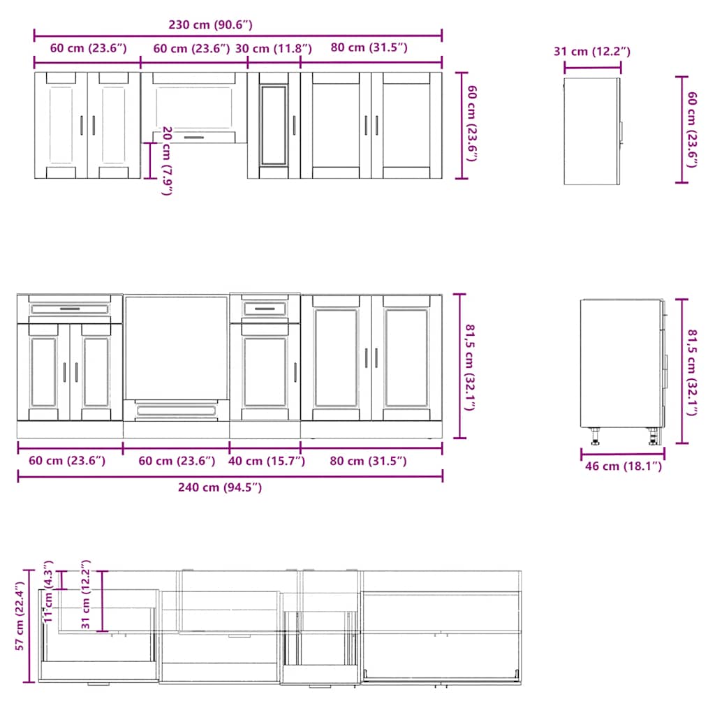 vidaXL 8-Piece Kitchen Cabinet Set Porto Engineered Wood White